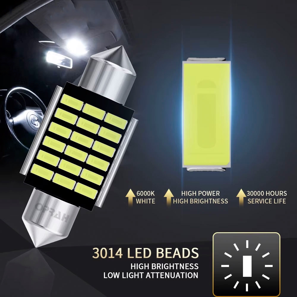 หลอดไฟ LED Canbus Festoon-31 มม. 36 มม. 39 มม. 41 มม.  ชิปขั้วแคปซูลมีให้เลือก 4014/24-39SMD  สีขาว สีไอซ์บลู  1ชิ้น