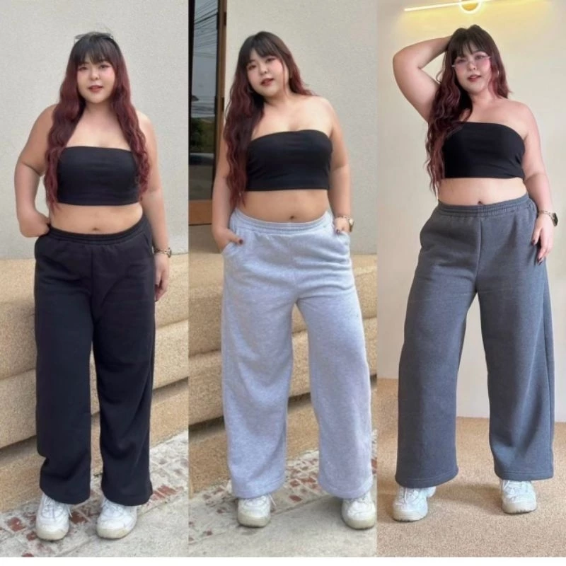 กางเกงวอร์มขาปล่อย ผ้าสำลี Plus size รุ่นสูง155 165 170 175 ซม. เลือกตามความสูงได้