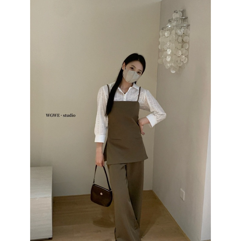 🛵3702# Set 2 pcs เสื้อสายเดี่ยว งานซิปหลัง มีซับใน สายปรับได้ แต่งกระเป๋าหลอก+ กางเกงขายาว TAG:WG.WE 🇰🇷 - รูปที่ 7