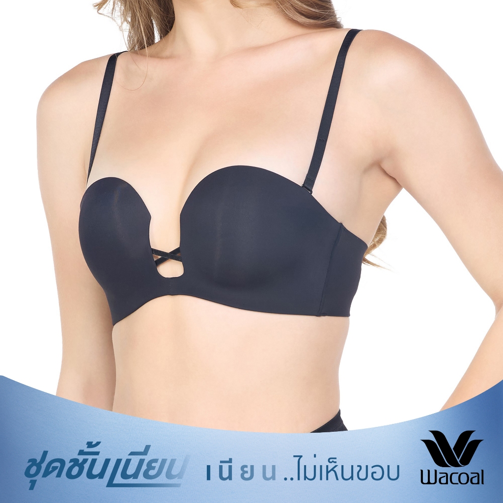 Wacoal ชุดชั้นเนียน บราเกาะอก Smart Size เสริมฟองน้ำ รุ่น WB5P88 สีดำ (BL)