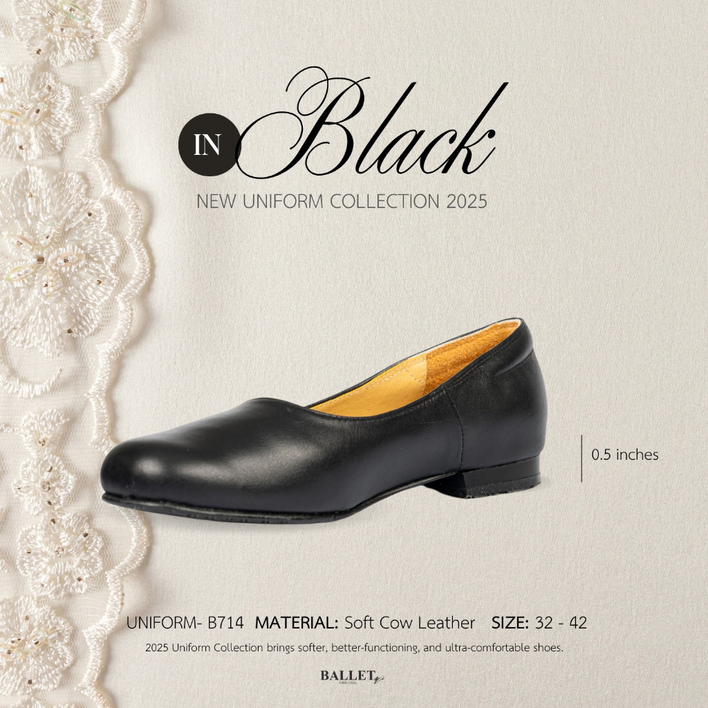 Ballet Shoes Original - รองเท้าคัทชูหนังแท้ Uniform รุ่น B714 (ส้นสูง 0.5 นิ้ว)