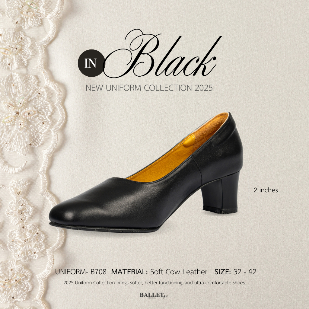 Ballet Shoes Original - รองเท้าคัทชูหนังแท้ Uniform รุ่น B708 (ส้นสูง 2 นิ้ว)