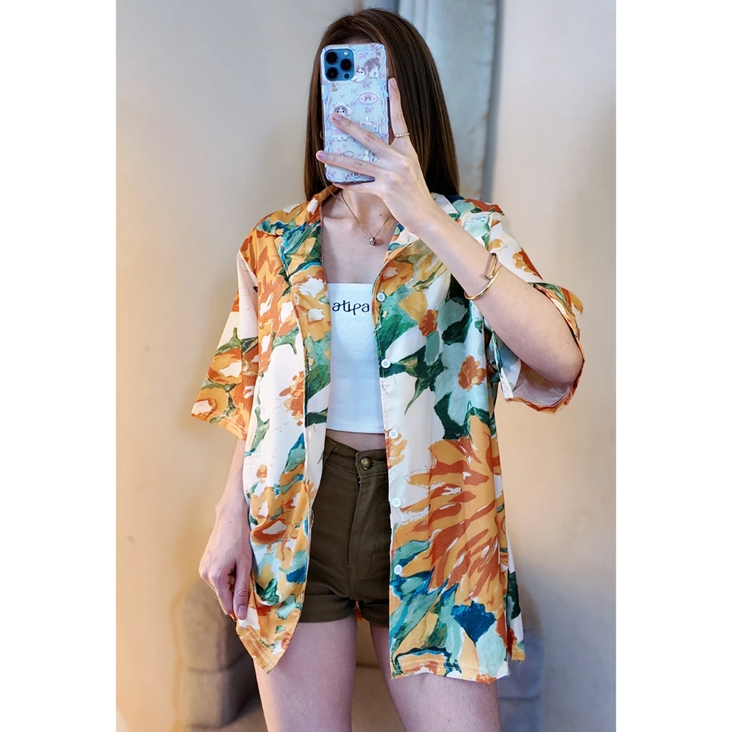 Hawaii เสื้อเชิ้ต ปกฮาวาย แขนสั้น ลายดอก ผ้าไหมอิตาลี thumbnail 7