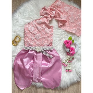 สไบโบว์ลายดอกเด็กผ้าแจ็คการ์ด สไบสำเร็จรูป FV98