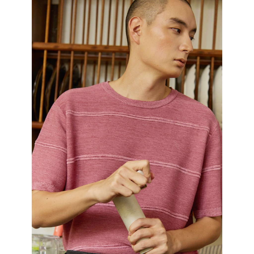knitCircle - SEAM Oversized knit tee (3 สี) Men's collection เสื้อยืดไหมพรมแขนสั้น ทรงโอเวอร์ไซส์ สวมหัว ลายทอนูนแนวนอน