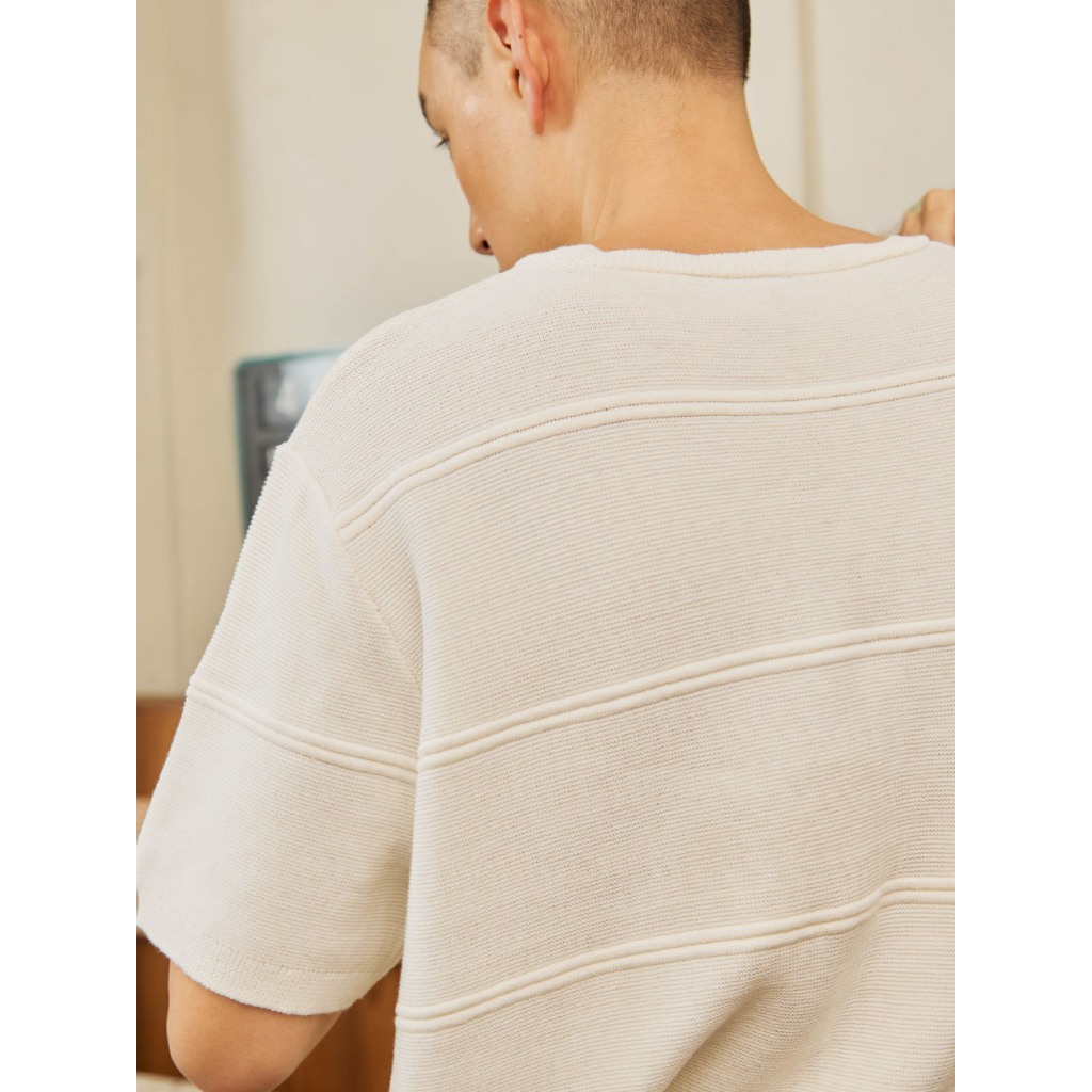 knitCircle - SEAM Oversized knit tee (3 สี) Men's collection เสื้อยืดไหมพรมแขนสั้น ทรงโอเวอร์ไซส์ สวมหัว ลายทอนูนแนวนอน - รูปที่ 6