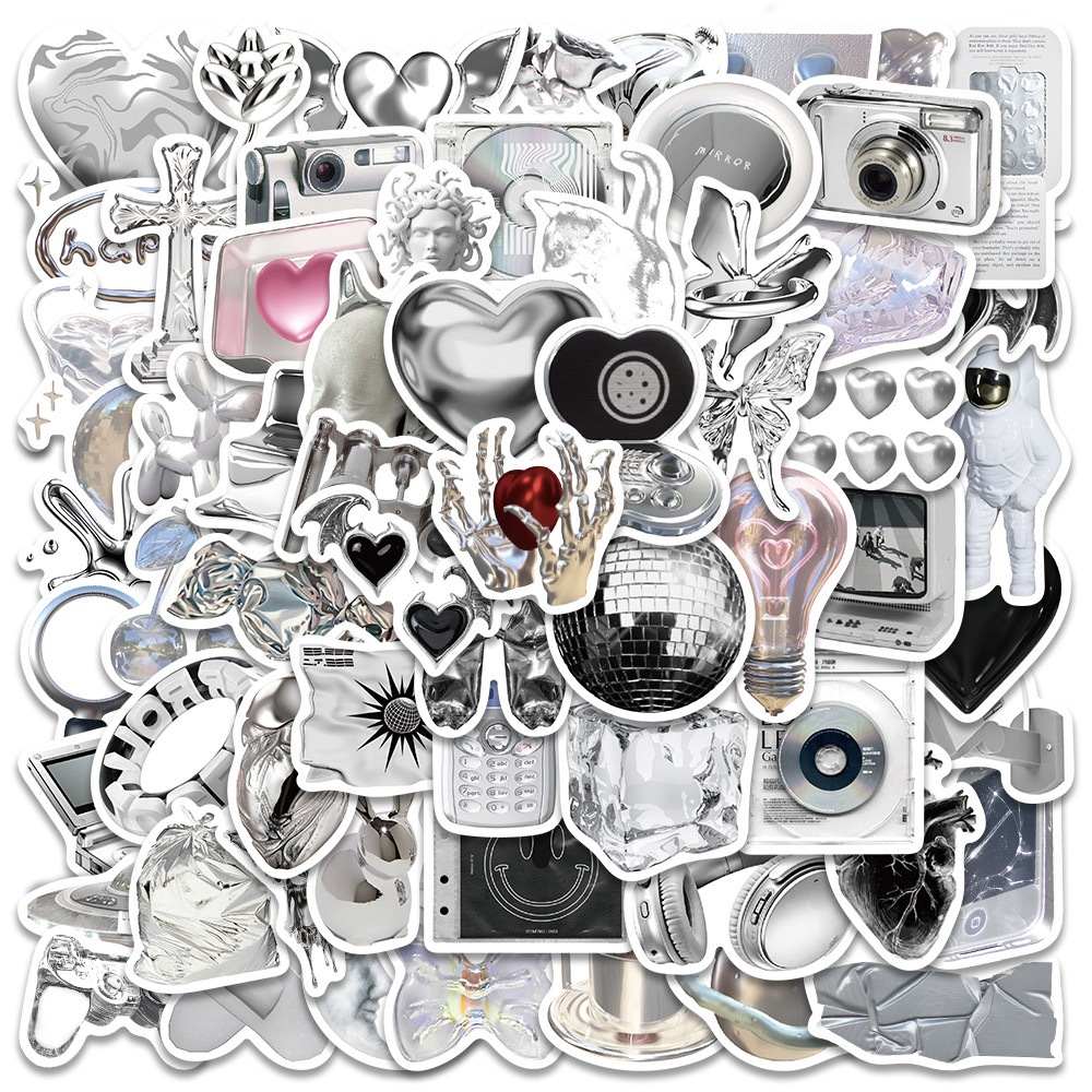 50แผ่น ins การ์ตูน แฟชั่น silver สติ๊กเกอร์ สําหรับตกแต่งกระเป๋าเดินทาง iPad ตู้เย็น ถ้วยน้ำ แล็ปท็อป กีตาร์ DIY