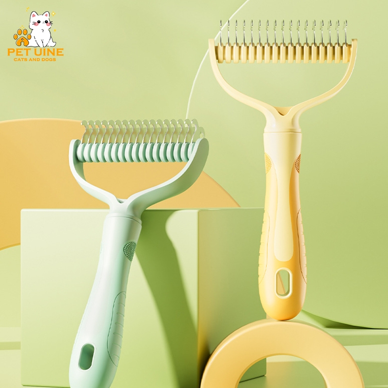 PET UINE-B48 หวีสุนัข แปรงกําจัดขนสองด้าน หวีสางขนที่พันกัน 3สี 2 ขนาด เครื่องมือกรูมมิ่งสองด้านสำหรับสุนัขและแมว