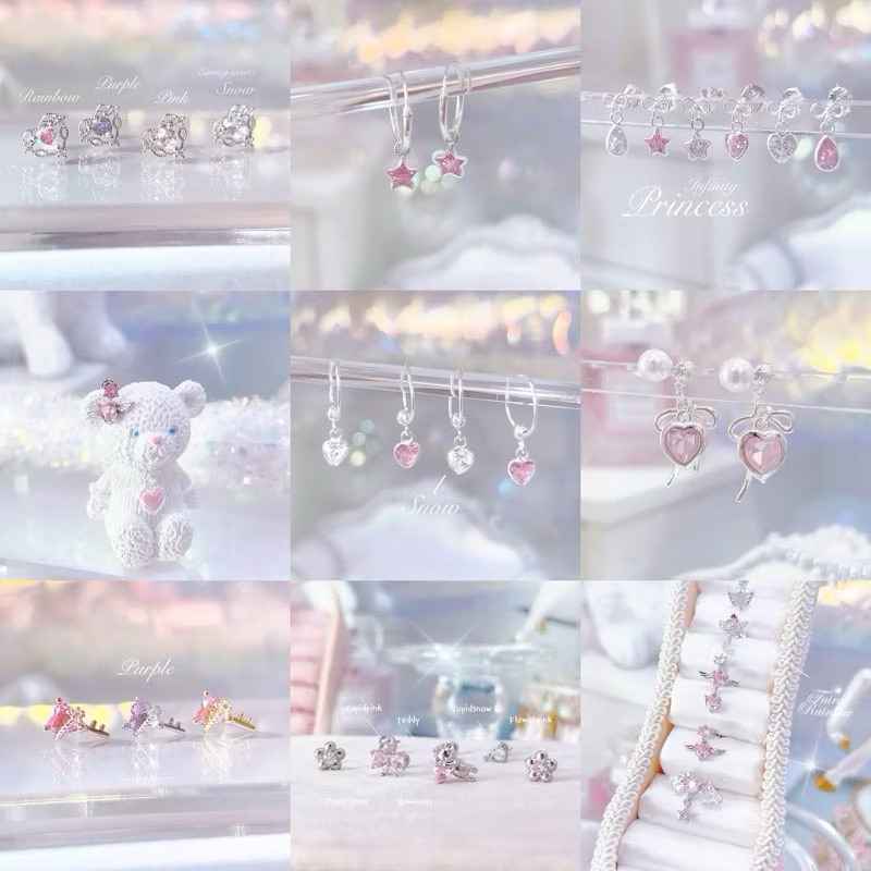 [ เงินแท้ทั้งตัวเรือน ] 🪞ลด80฿ 🎀💗โค้ดหน้าร้าน 💗 แพ้ง่ายใส่ได้  🦋 ไม่ลอกดำ 💜 ต่างหูเงินแท้92.5%  โบว์ หัวใจ ดาว เพชร จิว