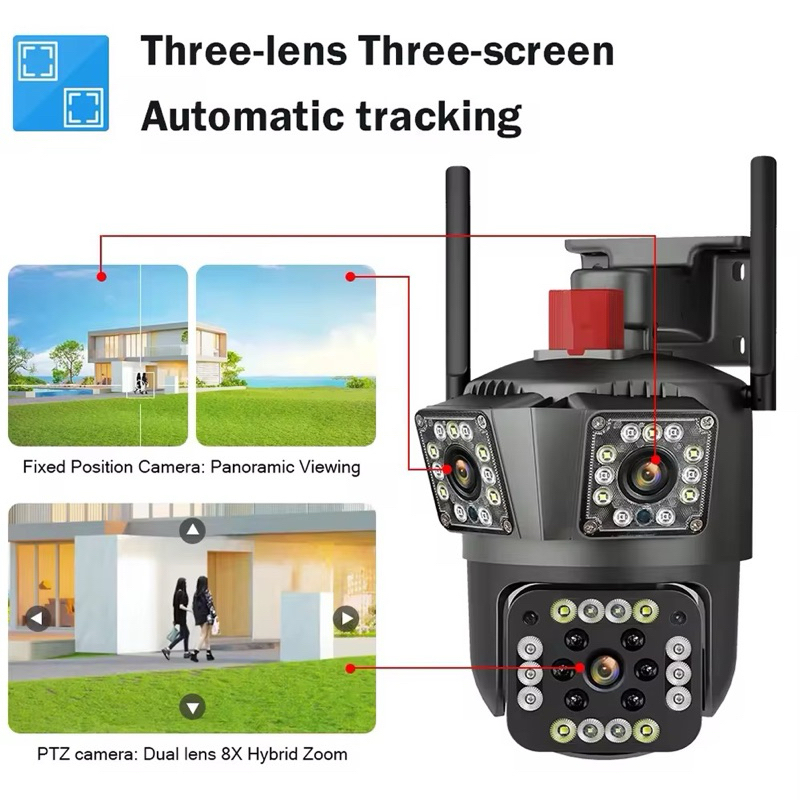 TDL กล้องวงจรปิด  12MP 3 เลนส์ 3 หน้าจอ WiFi/4G กล้องกลางแจ้ง AI การติดตามอัตโนมัติการบันทึก LOOP APP V380PS