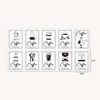 สติกเกอร์ติดกล่อง แก้ว กาแฟ ชา เครื่องดื่ม สำเร็จรูป ขอบคุณ sticker coffee