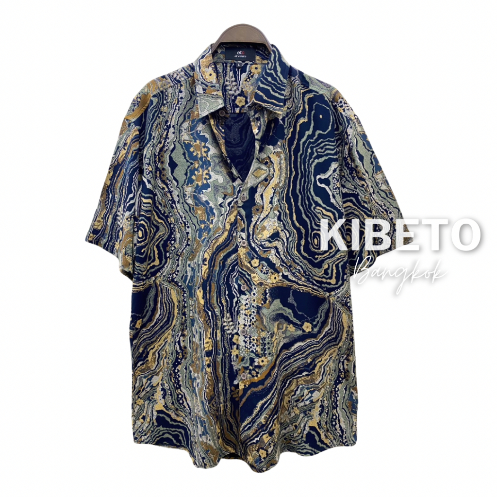Kibeto เสื้อฮาวาย ลายหินอ่อนมาร์เบิ้ล สีกรม ผ้าสปันเรยอน เนื้อนิ่ม ใส่สบาย M L XL 2XL 3XL