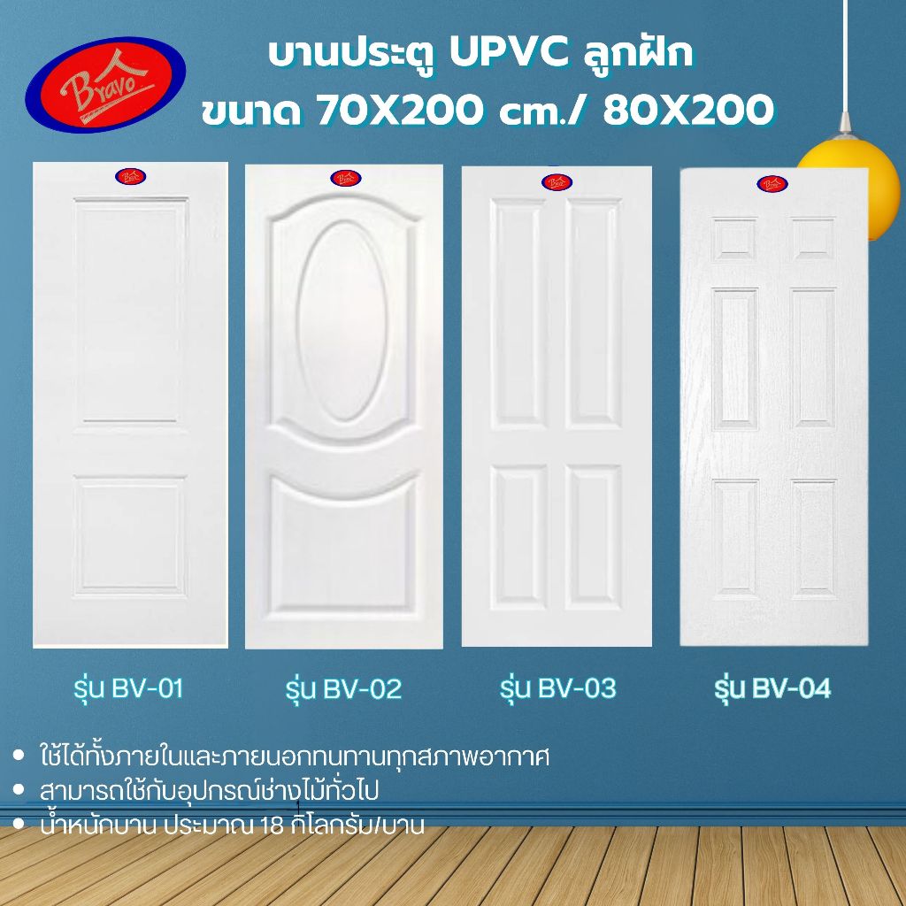ชุดบานประตู ประตู UPVC 80x180, 80X200 และ 70x200 ลูกฝัก ใช้สำหรับภายนอกและภายใน