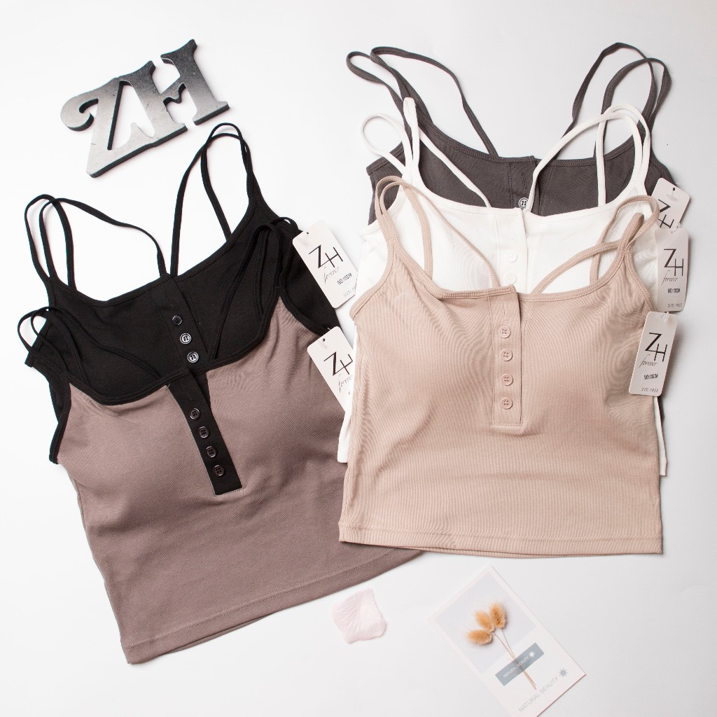 ZH.1033เสื้อครอปสายเดี่ยวฟองน้ำในตัวสไตล์เกาหลี บราแฟชั่นผู้หญิงสีพื้นพร้อมส่ง