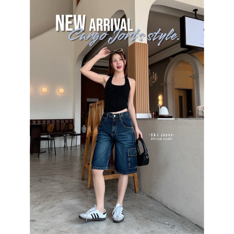 กางเกงยีนส์ทรง 5 ส่วน กระเป๋าคาร์โก้ ผ้าไม่ยืด ทรงสวย - รูปที่ 2