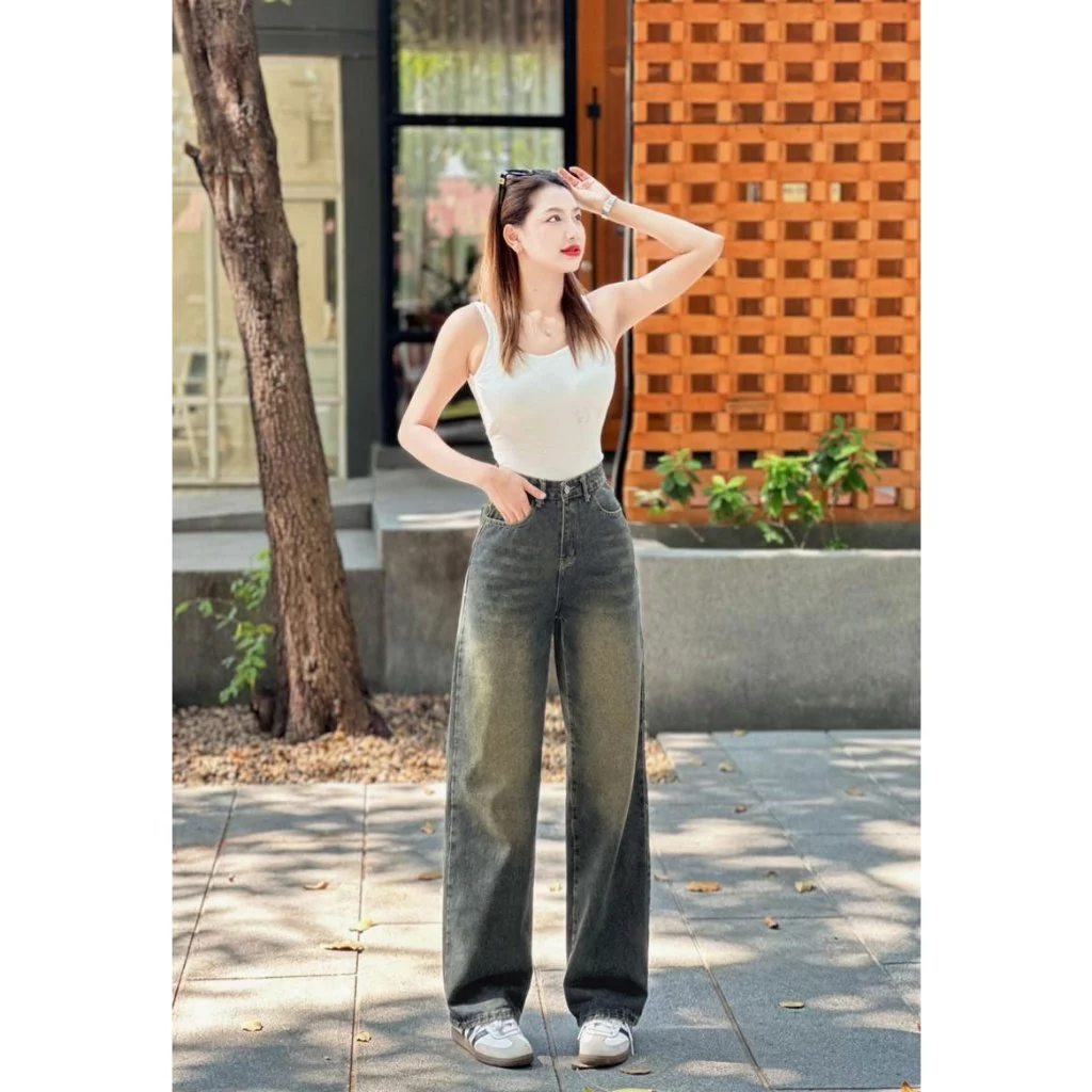 919JEANS กางเกงยีนส์ผู้หญิง เอวสูง สีฟ้าซีดจาง thumbnail 6