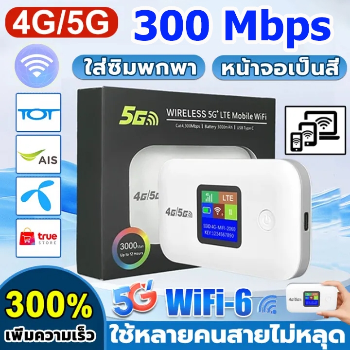 Pocket WiFi ใส่ซิม Wireless 3000mAh 4G Router SIM AIS True NT เราเตอร์ใส่ซิม 5G เราเตอร์ WiFi ใส่ซิม