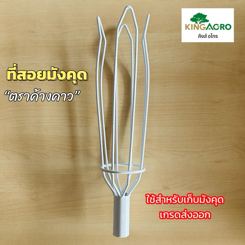 ที่สอยมังคุด ตราค้างคาว เคลือบผิวพลาสติกสีขาว (ที่สอยผลไม้, ที่สอยมะละกอ, ตะกร้อสอยผลไม้)