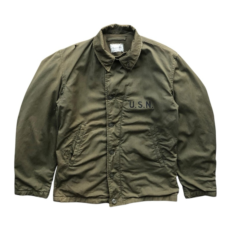 Vintage 1940s’ WWII 2 USN Navy Deck Jacket N-4 Field Coat Lined Green Made in USA