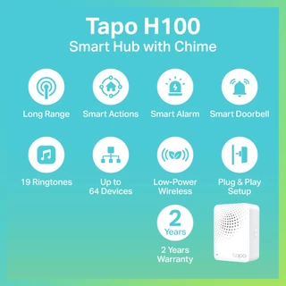 TP-Link Tapo H100 Smart Hub with Chime ฮับเชื่อมต่ออุปกรณ์ Tapo สมาร์ทโฮม ได้สูงถึง 64 อุปกรณ์ รับประกัน 2 ปี