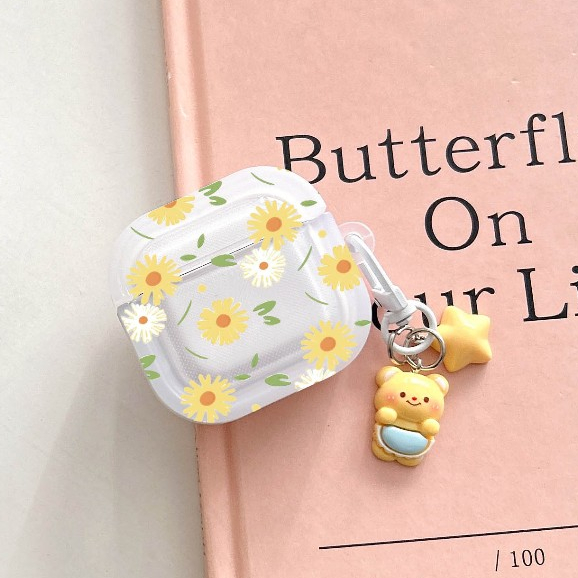 🎀จัดส่งภายใน24ช.ม🌺Y2K เคส Airpods 4 3 pro 1 2 ลายดอกไม้ น่ารัก Butter Bear โซ่แขวน การป้องกันการตก ซิลิโคนนิ่ม Soft Case