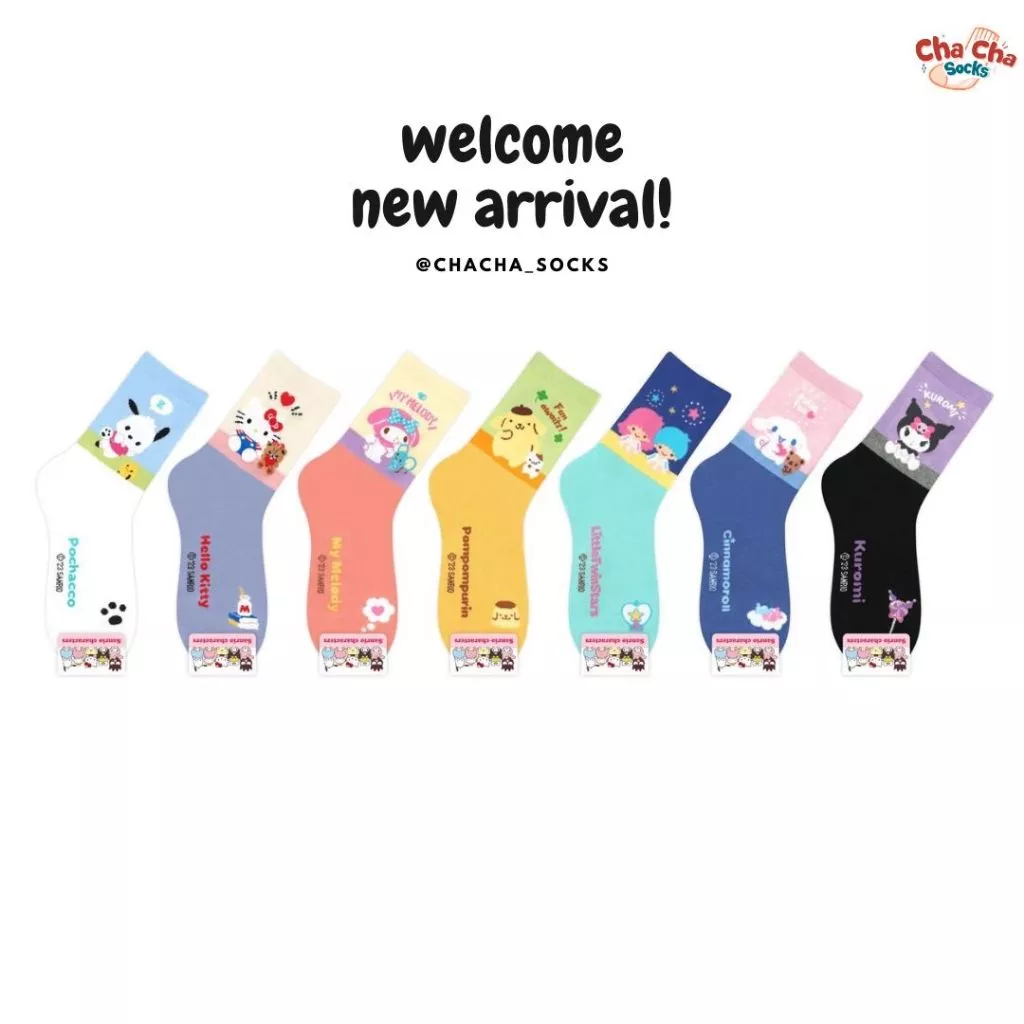 Chacha socks - ถุงเท้าซานริโอ้ Sanrio Color Match Socks ถุงเท้าข้อยาว แบรนด์ kikiya นำเข้าจากเกาหลี