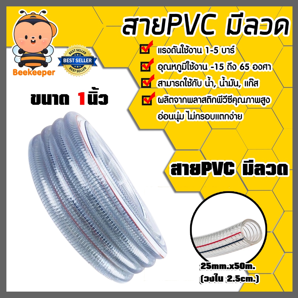 สายPVC มีลวด ขนาด 1นิ้ว แบ่งขาย 1 เมตร ตรา SUPER (วงใน 2.5cm.) สายยางไส้ลวด สายพีวีซี สายส่งแก๊ส สายส่งน้ำมัน คุ้ม