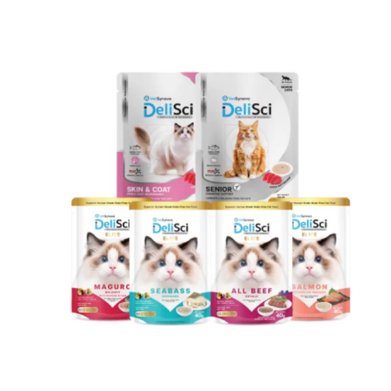 (( แบ่งขาย 1 ซอง )) Delisci Elite ขนาด 40 กรัม อาหารเปียกแมว แมวโต เนื้อแน่น บำรุงขน เสริมภูมิคุ้มกัน ไม่เค็ม