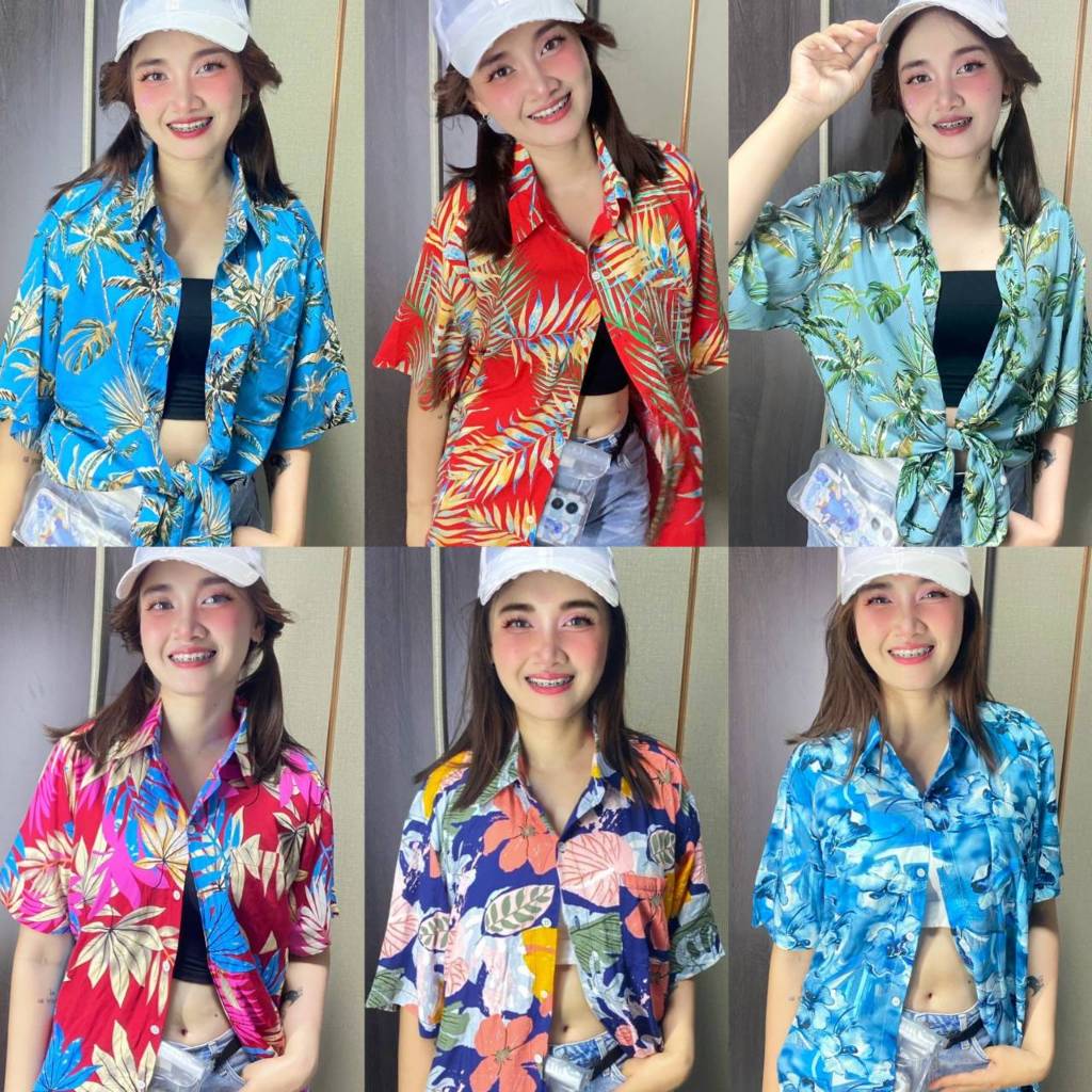 เสื้อฮาวาย เสื้อสงกรานต์ เสื้อลายดอก ผ้าสปัน พร้อมส่ง