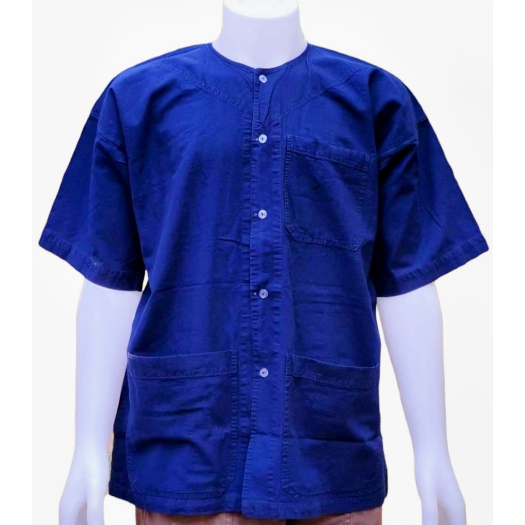 เสื้อหม้อห้อม(กระดุมเม็ด) มีให้เลือกตั้งแต่ไซส์ S-8XL, ผ้าฝ้ายย้อมครามเนื้อผ้าสีเดียวกันทั้งผืน.