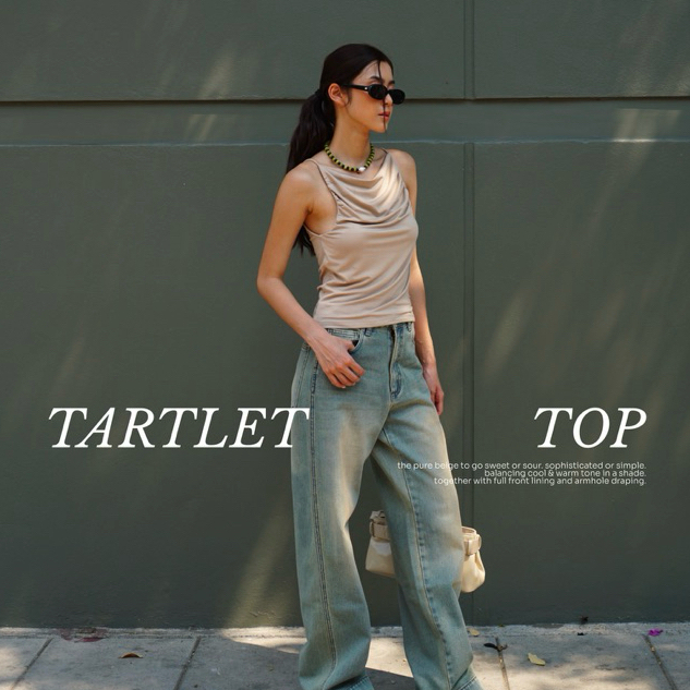 5pm.sun l tartlet top เสื้อสายเดี่ยวคอปาด ดีเทลเย็บแบบ draping พร้อมซับในตาข่าย :-)