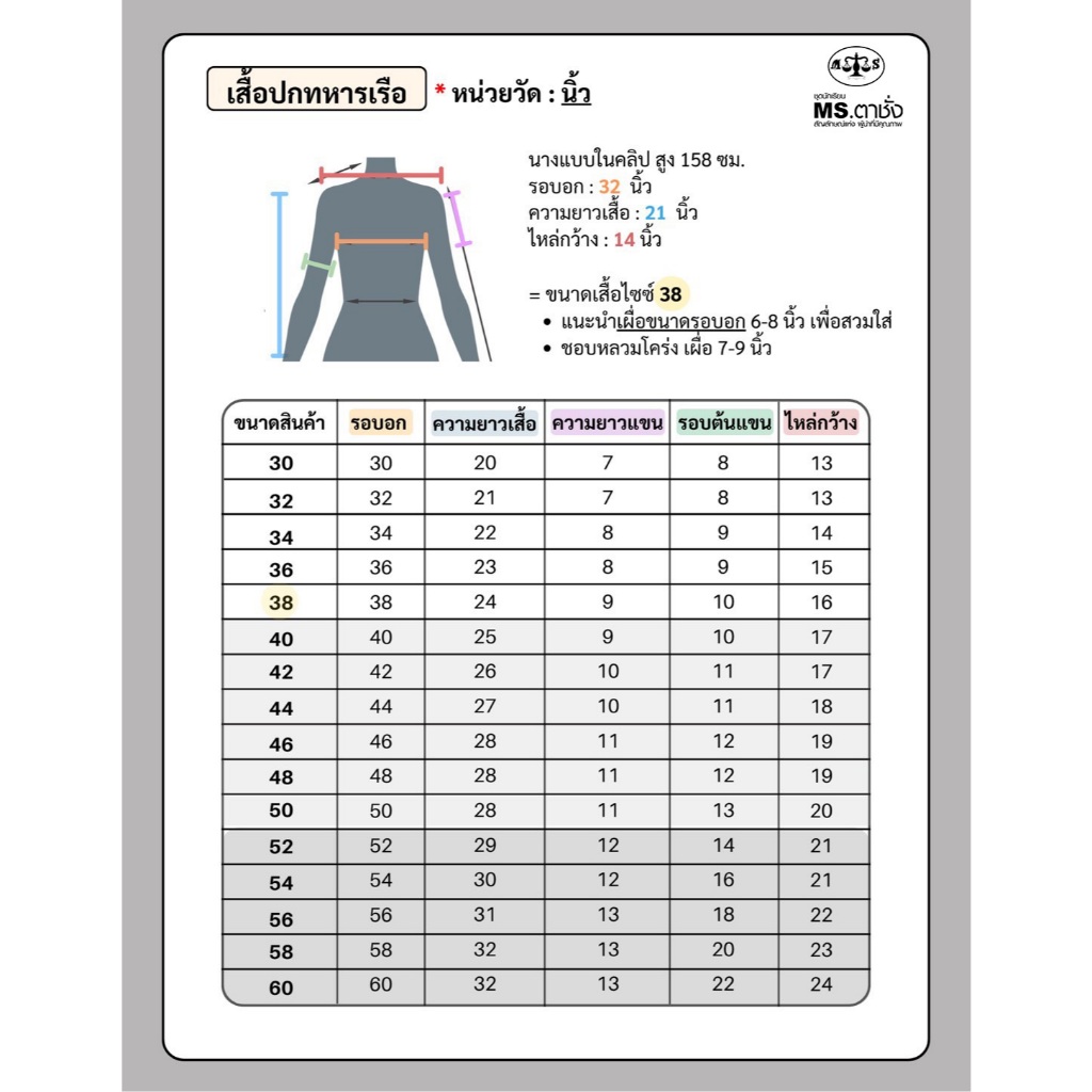 เสื้อปกทหารเรือ 30-60 นิ้ว MS ตาชั่ง – เสื้อนักเรียนหญิง MS ตาชั่ง สีขาวโอโม่ ราคา ถูกที่สุด ดีลบีเคเค แกลเลอรีภาพที่ 9