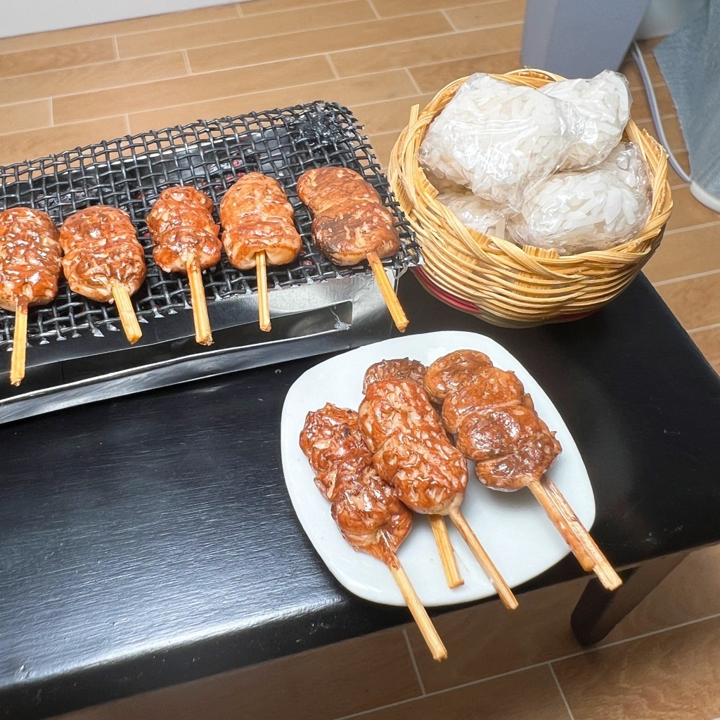 ข้าวเหนียว หมูปิ้งฉ่ำ ๆ หมูปิ้งโบราณ งานดินปั้น #ของจิ๋ว #miniature