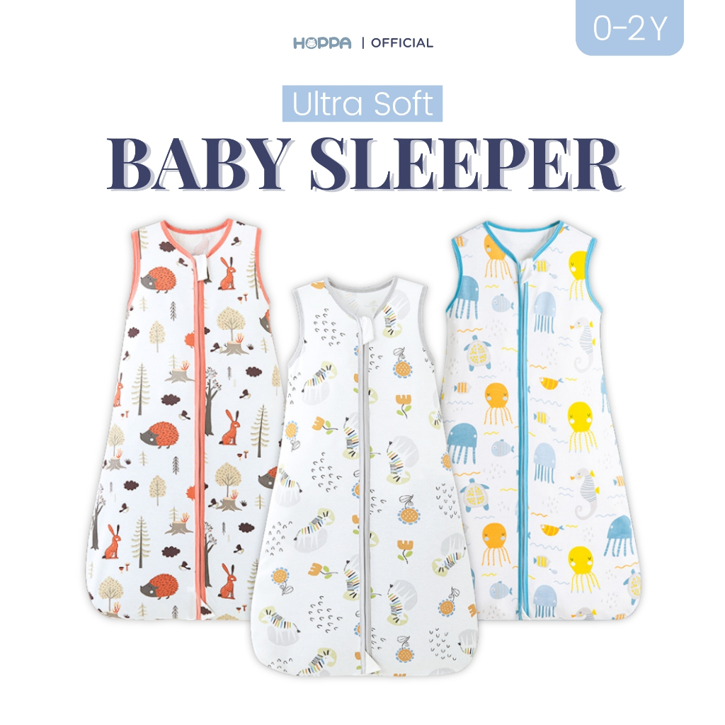 HOPPA Ultra Soft Baby Sleeper ถุงนอนเด็กแรกเกิด ผ้าฝ้าย 100% สัมผัสนุ่ม กันสะดุ้ง สำหรับ 0-2 ปี