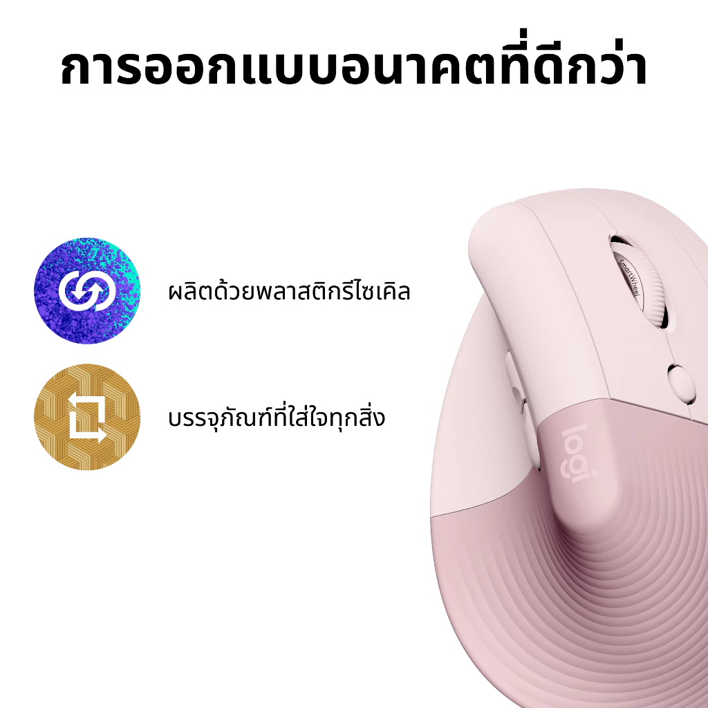 Logitech Lift Vertical Ergonomic Wireless Mouse (เมาส์ไร้สายเสียงเงียบเชื่อมต่อบลูทูธ ใช้ได้ทั้ง MAC และ Window) thumbnail 6