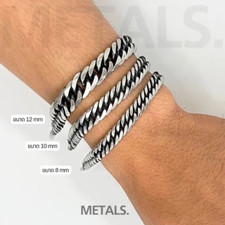 METALS สร้อยข้อมือเลส รุ่นตัดเหลี่ยม สีเลสดำด้าน สแตนเลส (WATERPROOF) B02-01