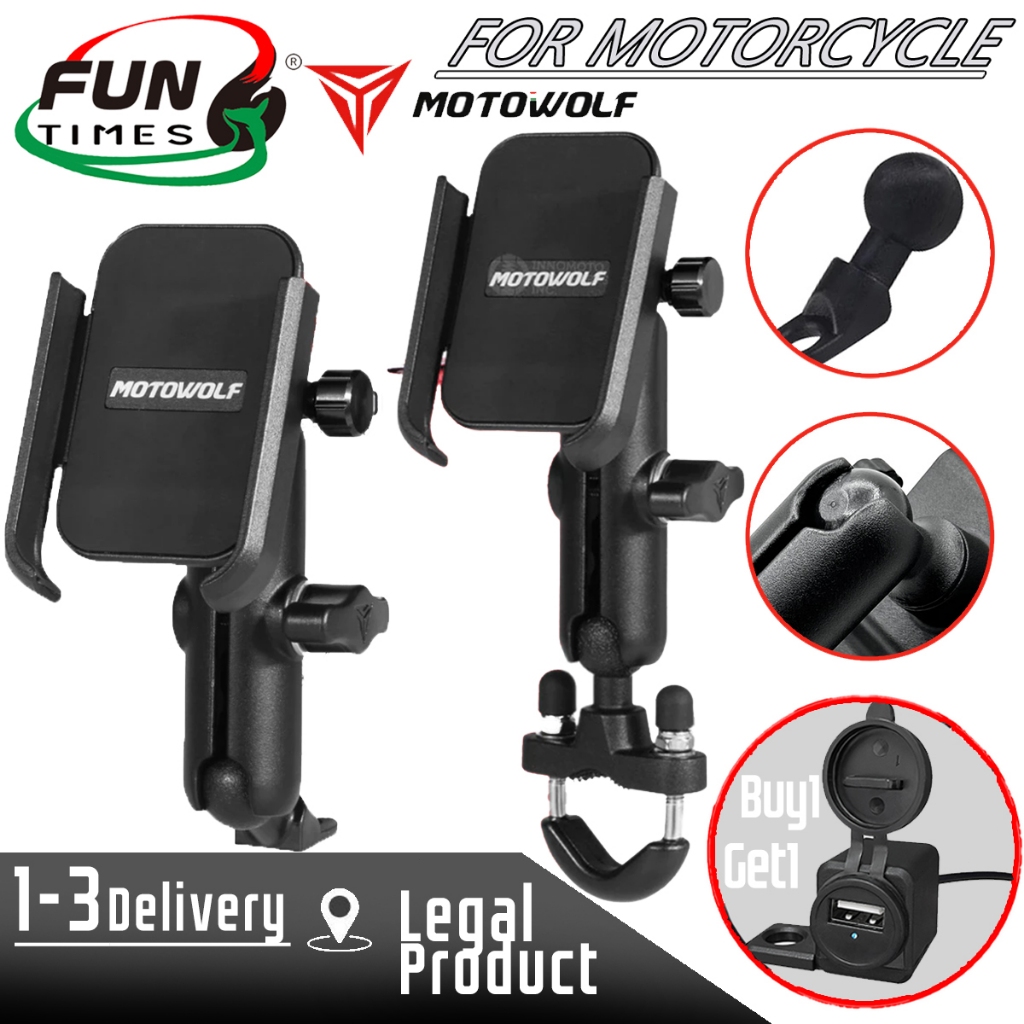 [ซื้อ 1แถม1] ที่วางโทรศัพท์มือถือ Motowolf รุ่นดั้งเดิมพร้อมกระจก/แฮนด์จับ รุ่น 3/360°ที่วางโทรศัพท์ V3พร้อมที่ชาร์จ USB