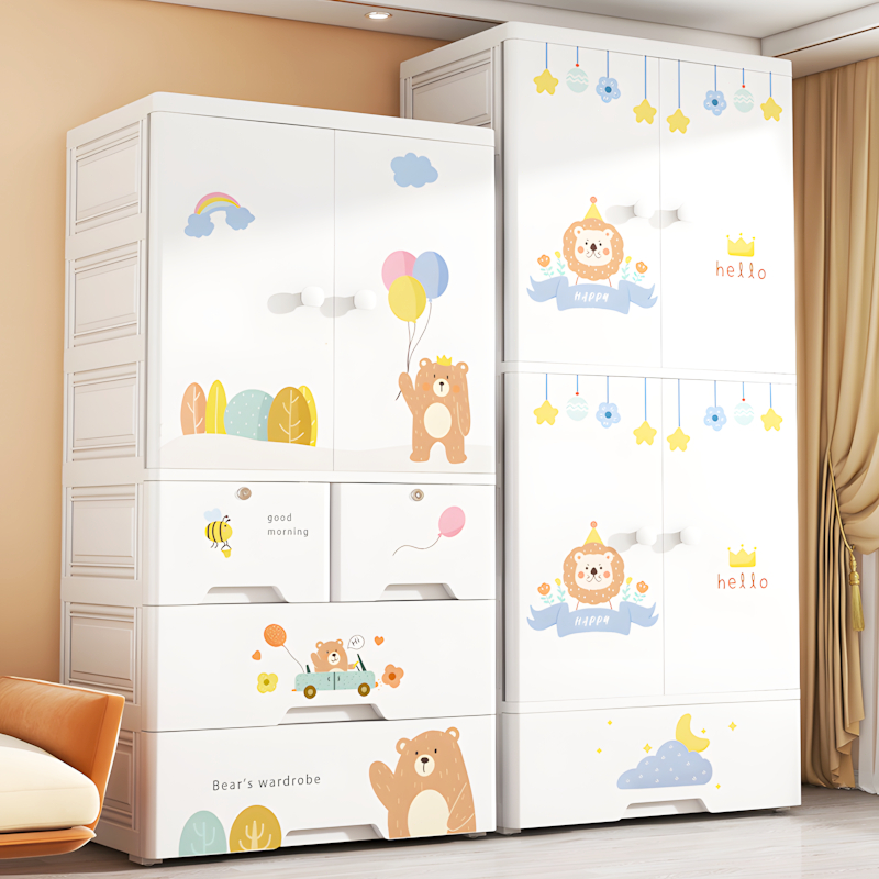 NeatBox ตู้เสื้อผ้าเด็ก 435 ลิตร รุ่น 6N-069 ลายการ์ตูนสัตว์ มีล้อ วัสดุ PP หนา