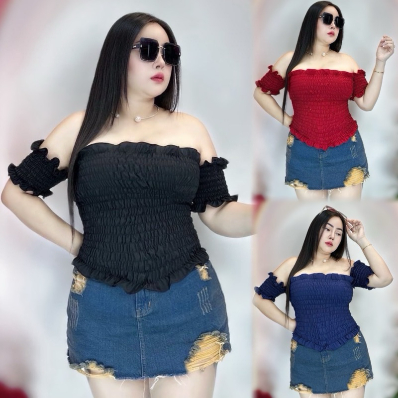 เสื้อสาวอวบเซกซี่้ปอแฟชั่น อก36-46 ตัวเสื้อยาว16 ผ้าไหมอิตตาลี่ **รุ่น แพทปาดไหล่**