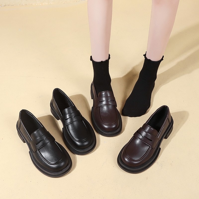 【พร้อมส่ง】รองเท้าหนังสตรีสไตล์อังกฤษแนวเกาหลี รองเท้าส้นหนา ใส่สบาย สไตล์วิเทจทรงสวยเก๋