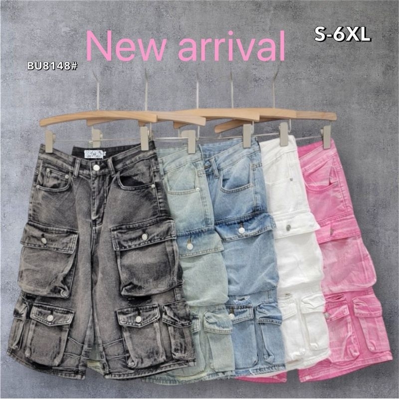 กางเกงยีนส์5ส่วนทรงคาร์โก้กระเป๋าเท่ๆ กางเกงยีนส์ขาสั้นใส่ได้ทั้งผู้หญิงและผู้ชาย แฟชั่นเท่ๆ