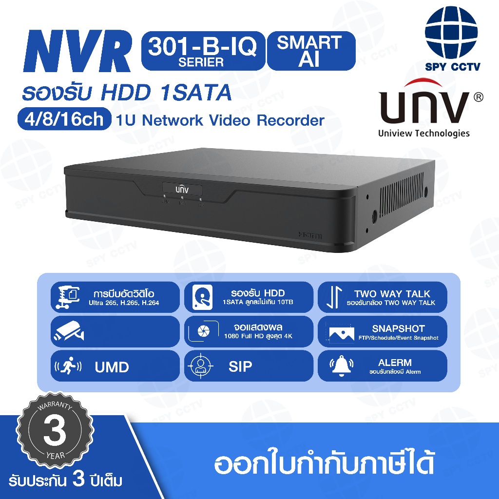 เครื่องบันทึก NVR NVR301-B-IQ รุ่น NVR301-04B-IQ / NVR301-08B-IQ / NVR301-16B-IQ / NVR301-04B-P4-IQ 