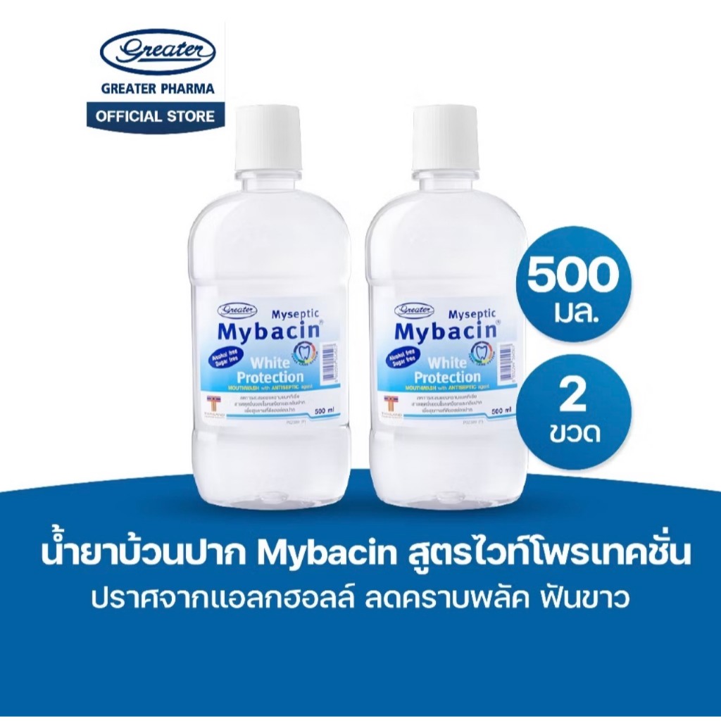 น้ำยาบ้วนปาก สูตรไวท์โพรเทคชั่น ปราศจากแอลกฮอลล์ ลดคราบพลัค ฟันขาว ขนาด 500 มล. แพ็ค 2 ขวด