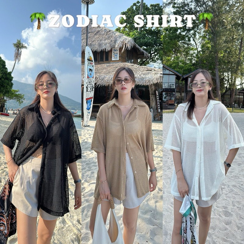 🌴 𝗭𝗢𝗗𝗜𝗔𝗖 𝗦𝗛𝗜𝗥𝗧 เสื้อเชิ้ตผ้าถักโคเช แขนสั้น รุ่นใหม่ เนื้อผ้านิ่ม ไม่คัน