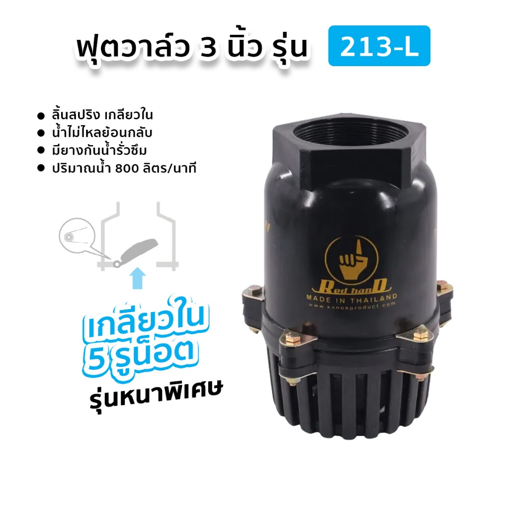 ฟุตวาล์ว หัวกระโหลก ขนาด 2นิ้ว 3นิ้ว ฟุตวาวล์เกลียวใน ลิ้นสปริงสีดำ รูน้ำใหญ่