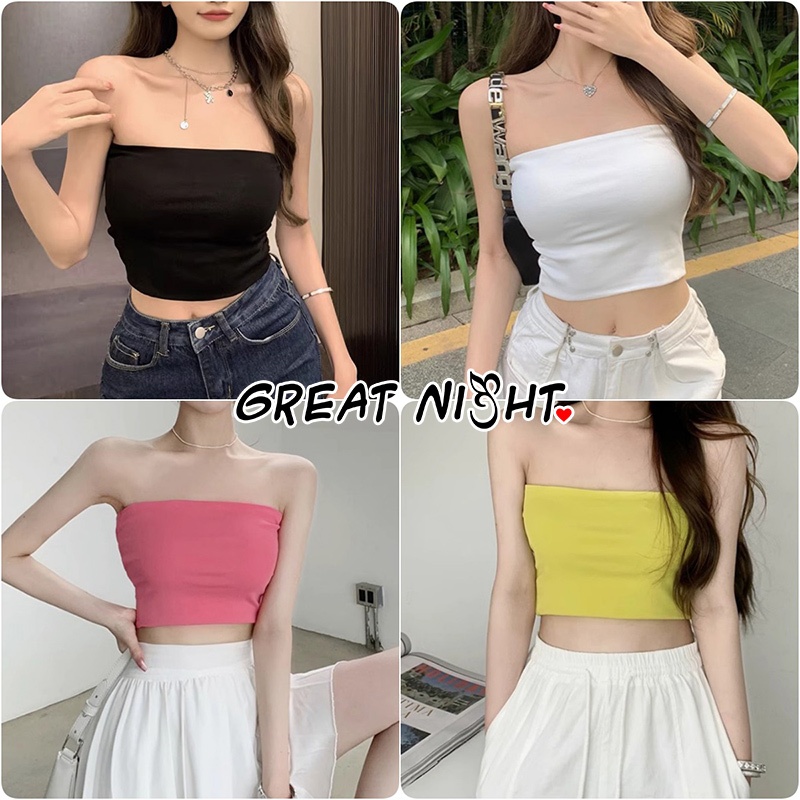 🌊Great Night🌊สไตล์ลำลอง เสื้อกั๊กผู้หญิง แขนกุด สไตล์เกาหลี เสื้อเกาะอก บาง sexy crop top แฟชั่นฤดูร้อน