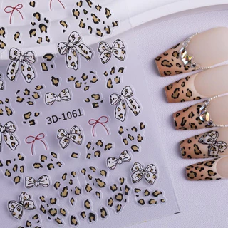 สติกเกอร์โบว์ลายเสือ ติดหน้าเล็บ สินค้าพร้อมส่ง
