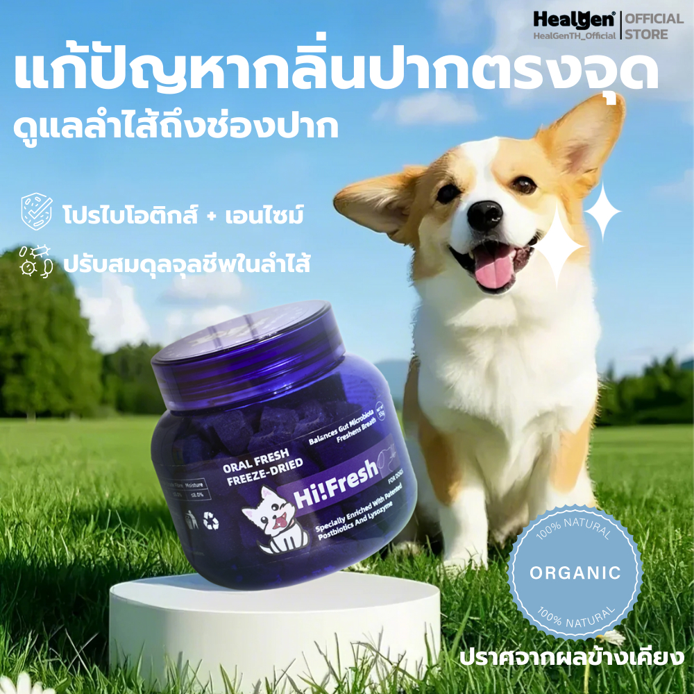 Healgen ขนมสุนัข ฟรีซดราย ลดกลิ่นปาก แก้ปัญหาปากเหม็น ปรับสมดุลจุลินทรีย์ ดูแลสุขภาพฟัน ของแท้ 100%