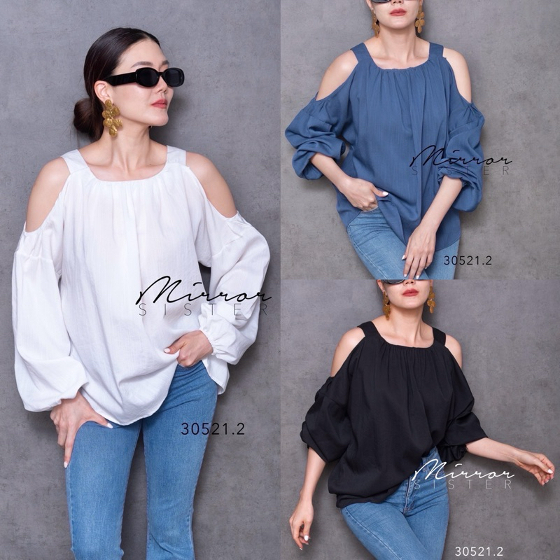 mirrorsister 30521.2 เสื้อเว้าไหล่ ใครใส่ก็น่ารัก ทรงหลวมๆ