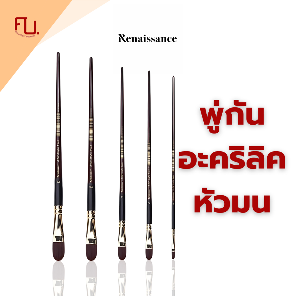 พู่กันเรนาซองซ์ พู่กันสีอะคริลิค หัวมน เบอร์ 6 / 10 / 12 / 20 / 24 ครบทุกขนาด Renaissance / ด้าม